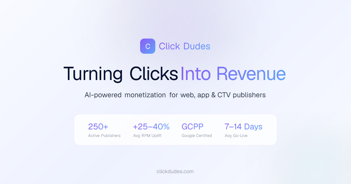 Click Dudes says 250 publishers see 25–40% RPM lifts